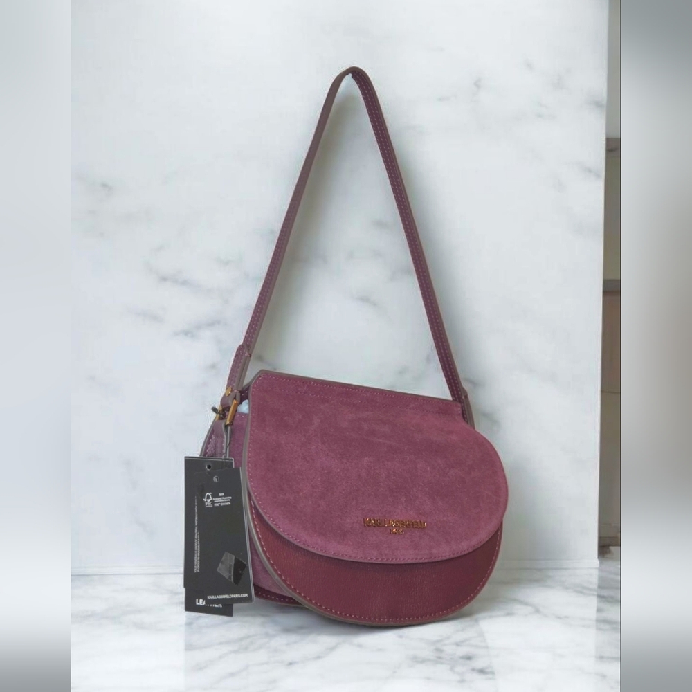 Karl Lagerfeld Burgundy Suede/ Leather Shoulder Bag, NWT